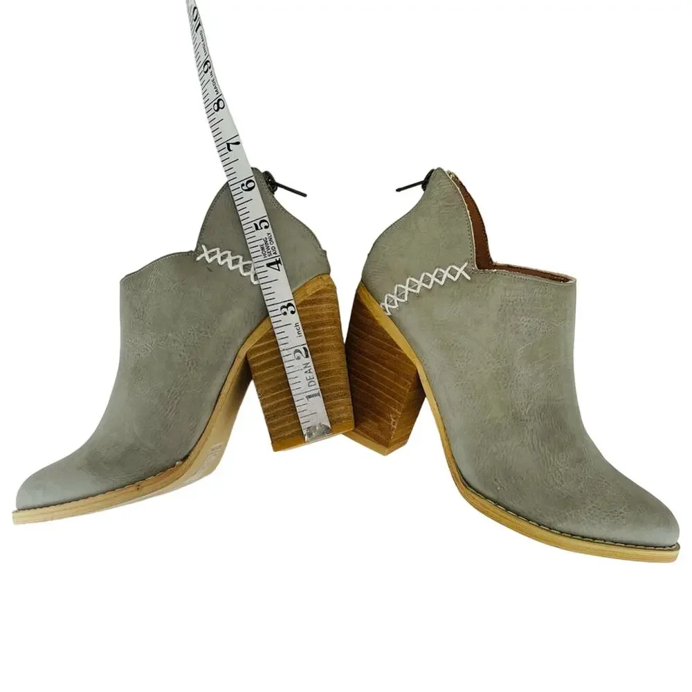 Mi.iM Paradise Women Gray Bootie Size 5.5 Faux Leather Cuban Heel Ankle Boot New